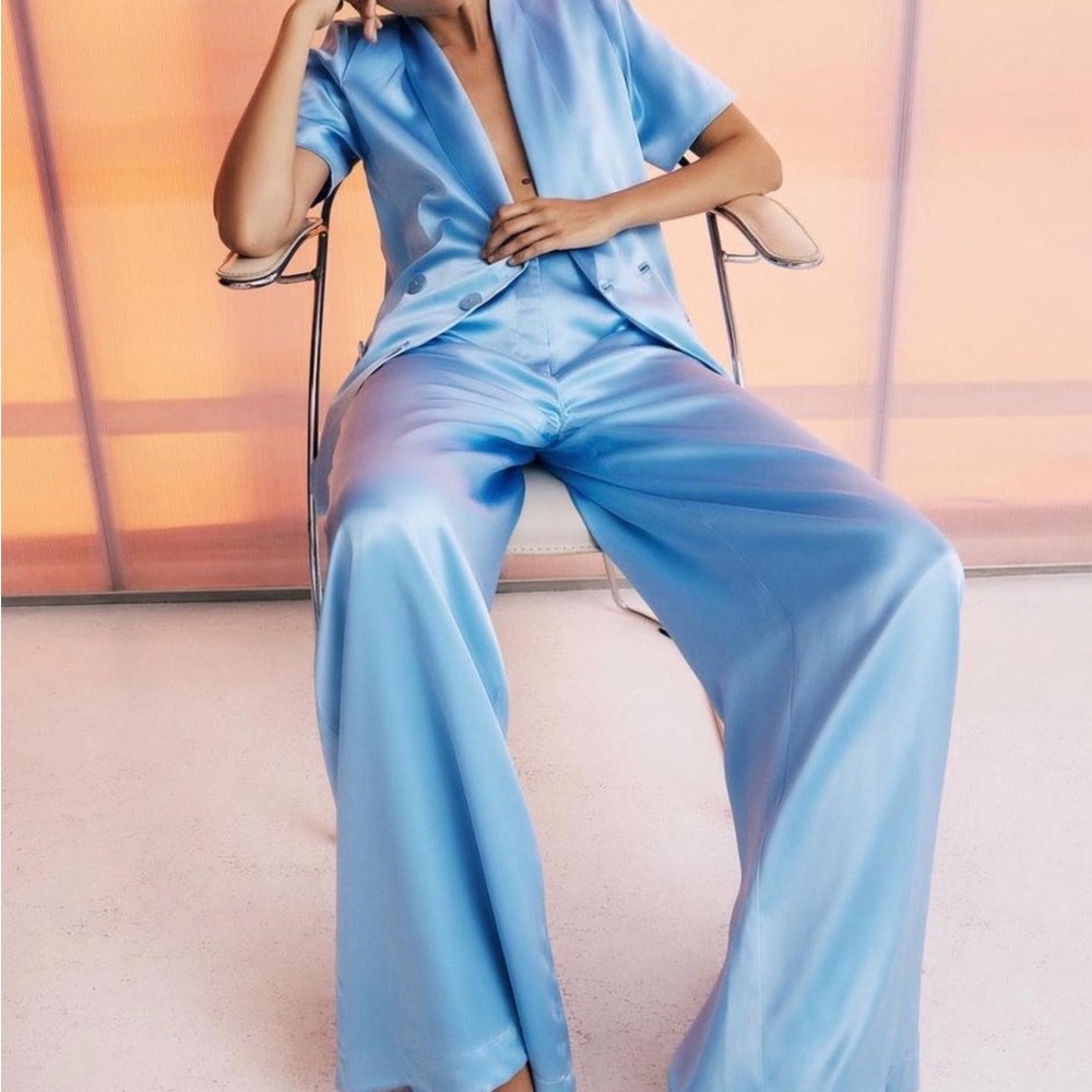 KYHA Silky Wide-Leg Blue Jumpsuit Pants